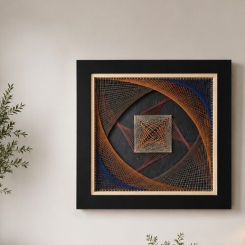 art filaire sur tableau bois recyclé avec cadre et verre de protection
