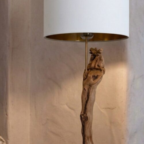 lampe en bois flotté avec abat jour recyclé (vendu sans ampoule)
