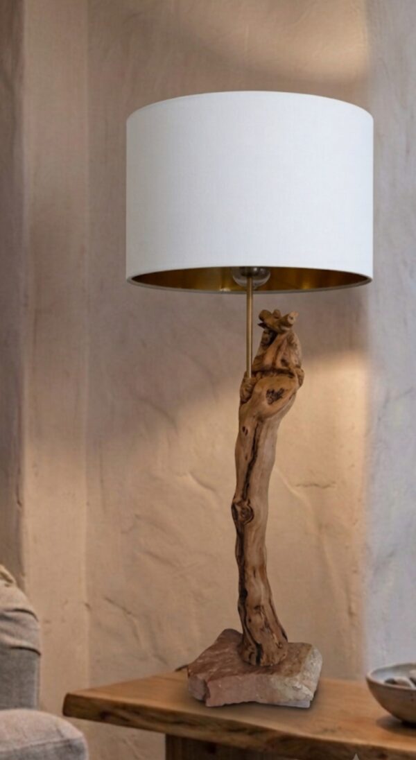 lampe en bois flotté avec abat jour recyclé (vendu sans ampoule)