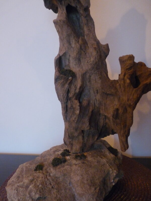 Bois sculpté sur pierre naturelle