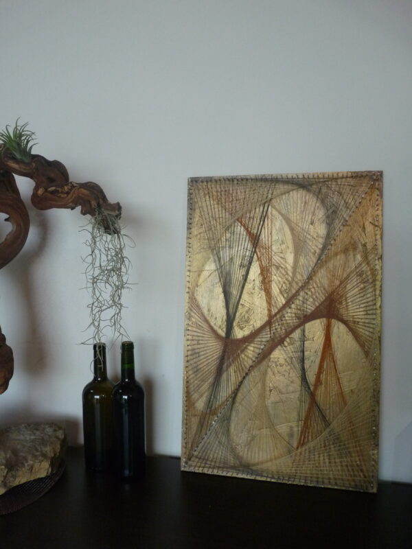 art filaire sur tableau bois recyclé